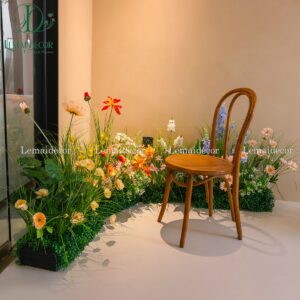 Bồn hoa giả tone xanh, bồn hoa trang trí quán cafe