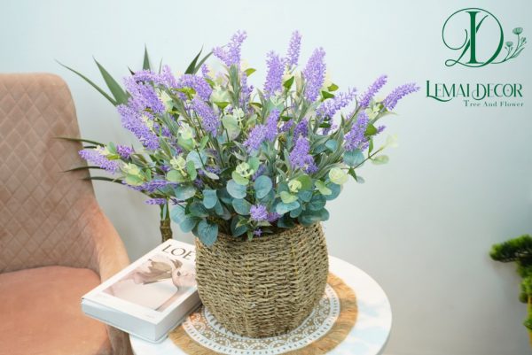 Giỏ hoa lavender giả, giỏ hoa trang trí